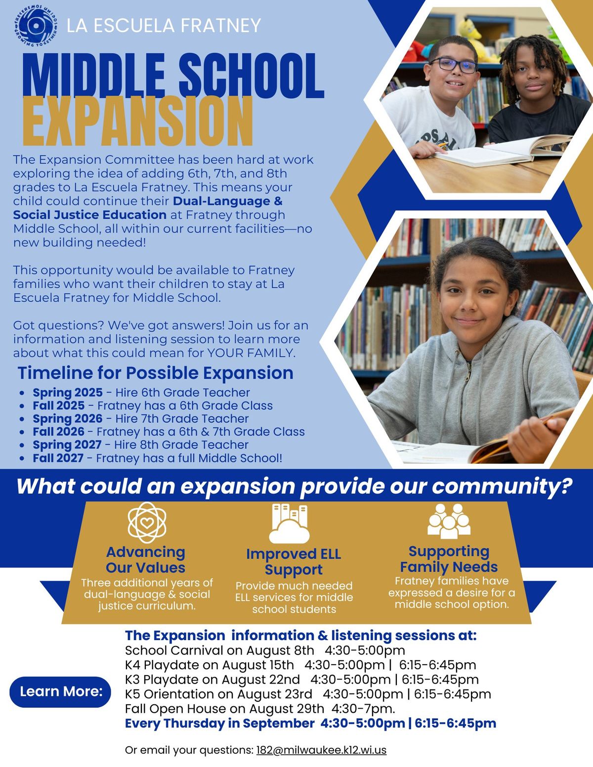 Middle School Expansion Information and Listening Sessions