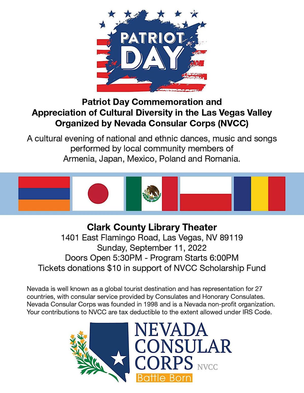 Patriot Day Cultural Evening with Nevada Consular Corps