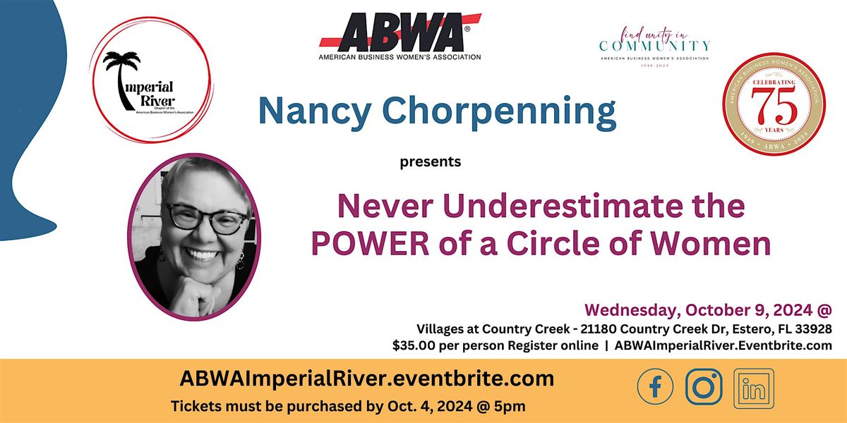 ABWA Imperial River October 9 Dinner Meeting