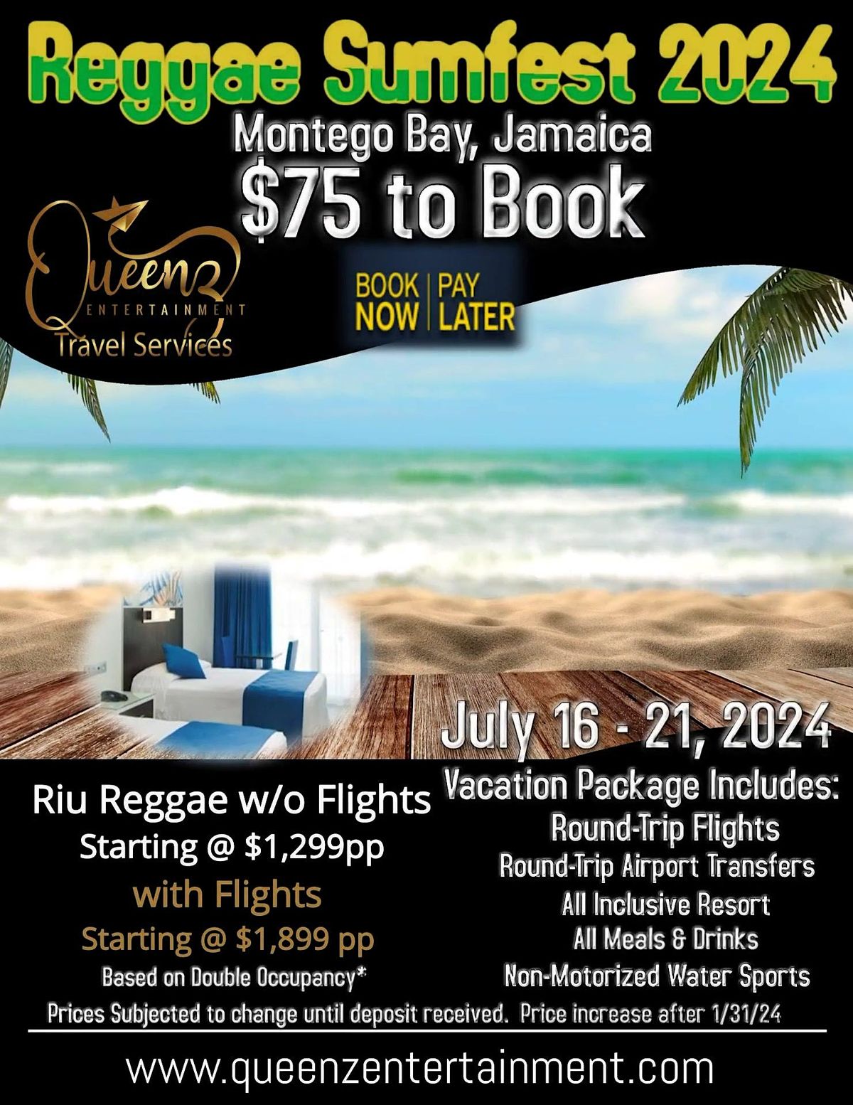 Reggae Sumfest Vacation Package 2024 - New Room Options