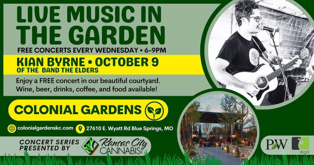 FREE concert in The Garden: Kian Byrne (of The Elders) on Wed., October 9 at 6PM