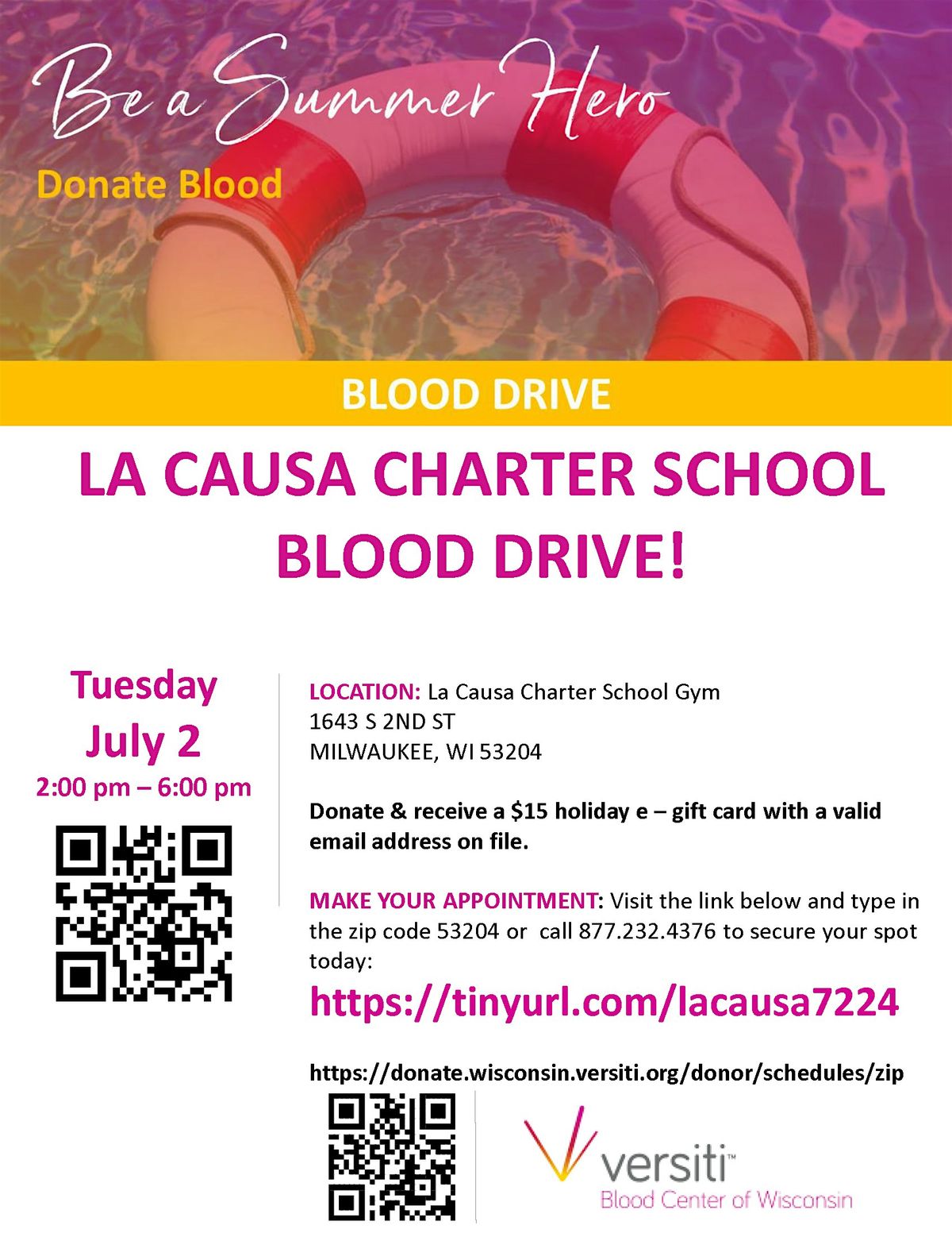 Versiti Blood Drive at La Causa Charter School