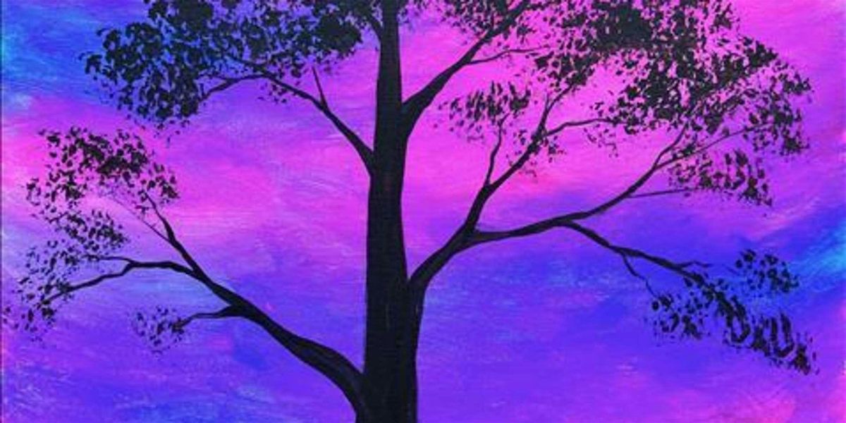 The Lonely Tree Under a Fluorescent Sky - Paint and Sip by Classpop!\u2122