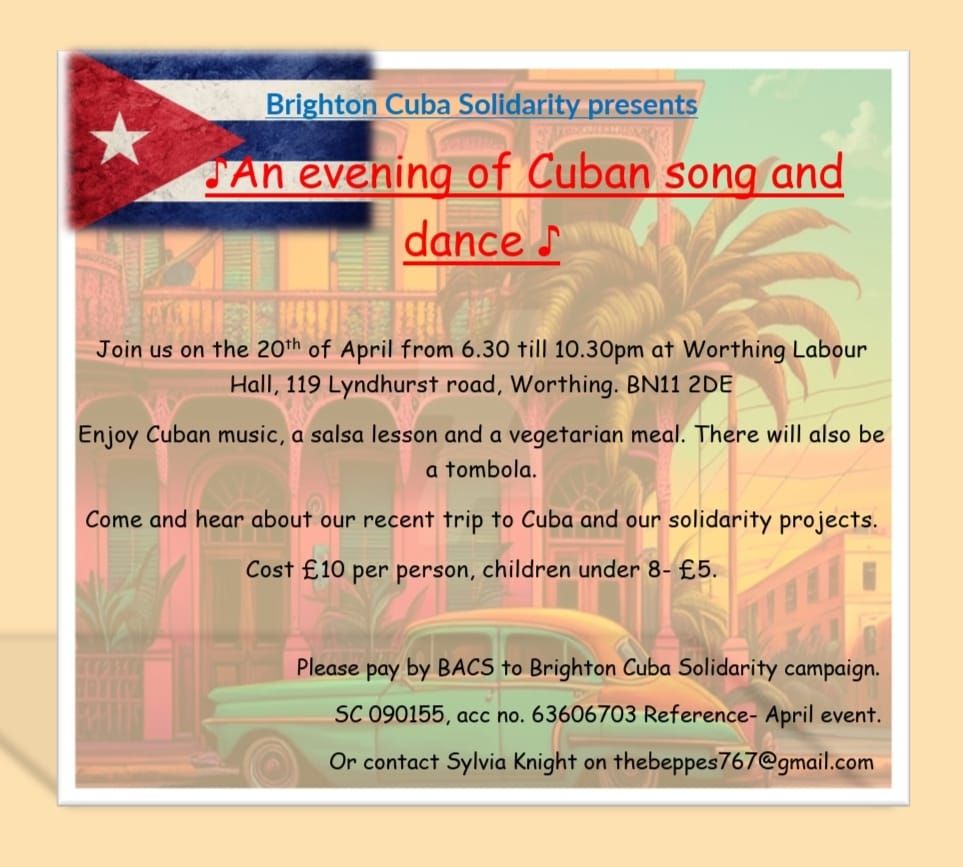 CUBA SALSA SOCIAL 6.30pm-10.30pm Worthing Labour Hall 119 Lyndhurst Road, Worthing, BN11 2DE