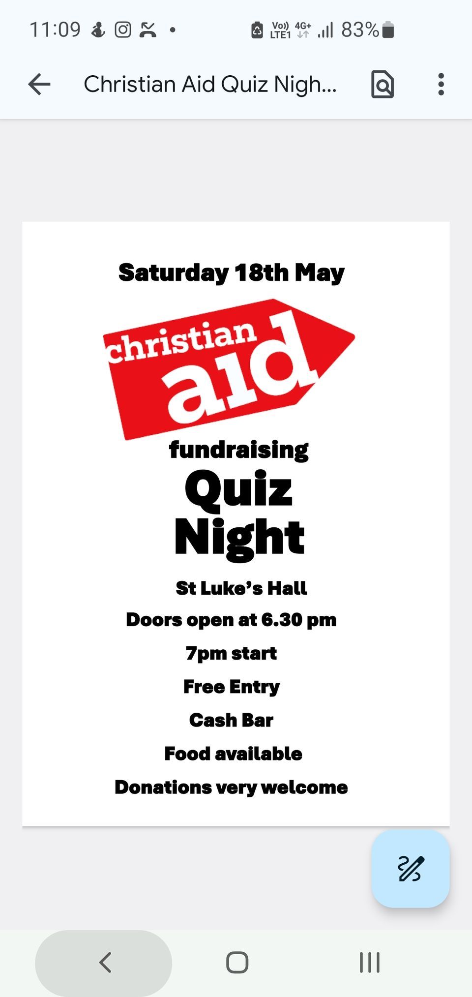 Christian Aid fundraising Quiz Night