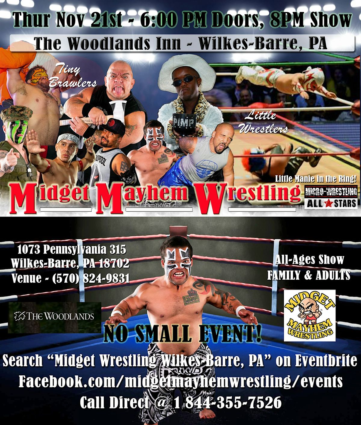 Midget Mayhem Wrestling Rips Through the Ring! Wilkes-Barre PA (all-ages)