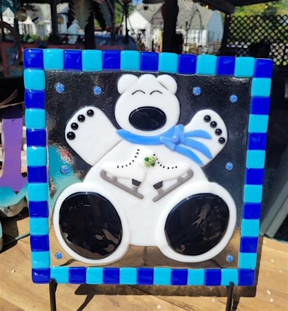 Peter the Polar Bear Fused Glass Plate