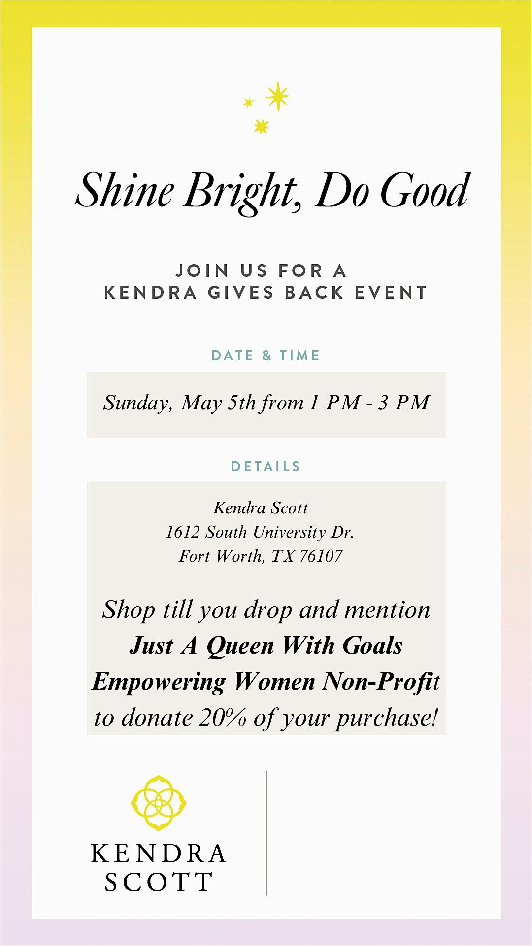 Kendra Mother\u2019s Day Gives Back event Shop, Sip & Network