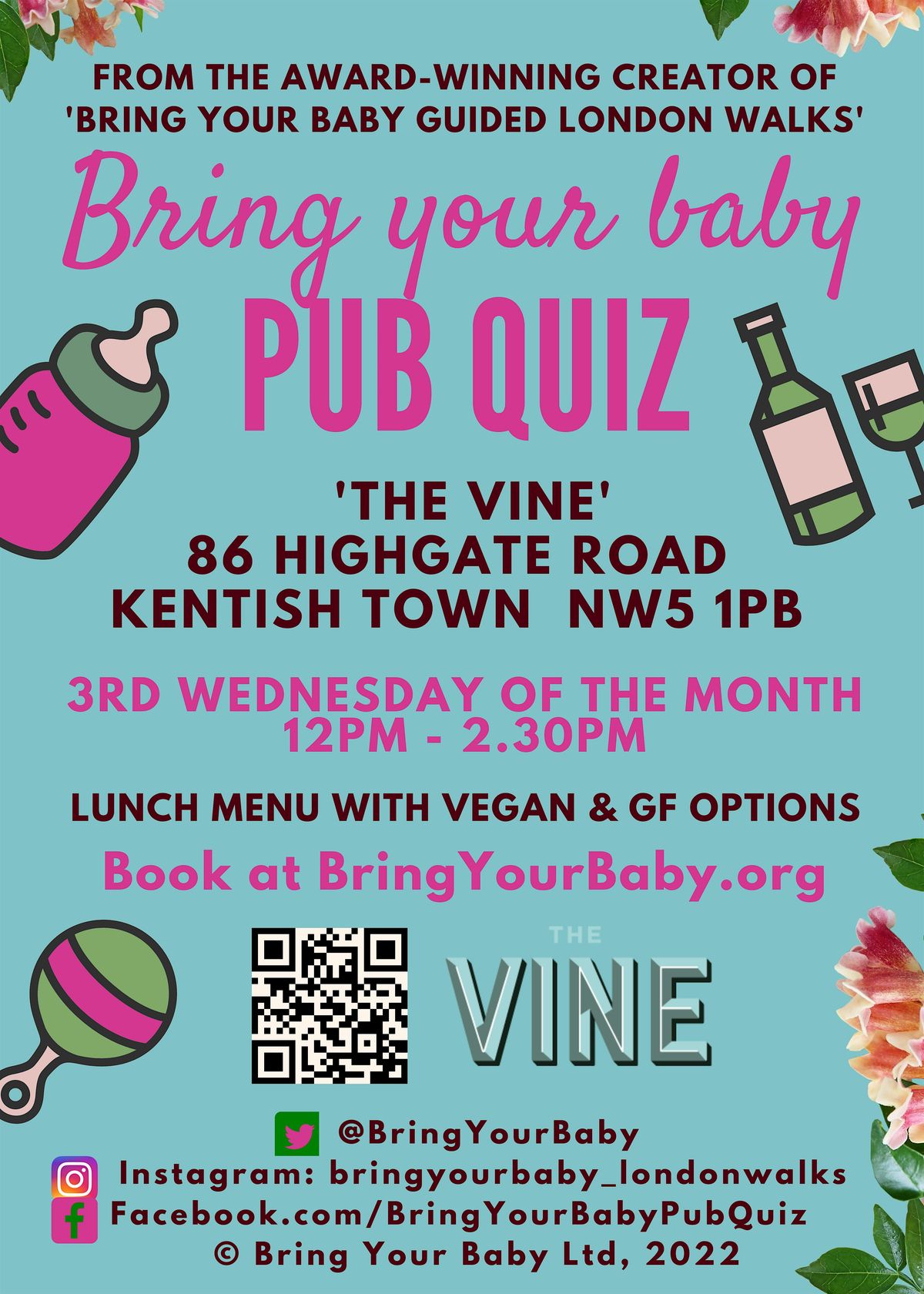 BRING YOUR BABY PUB QUIZ @ The Vine, KENTISH TOWN (NW5) near HIGHGATE