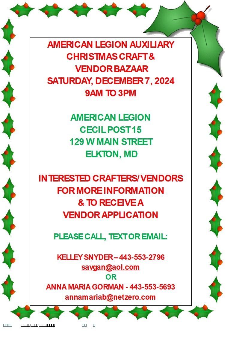 ALA Christmas Craft & Vendor Bazaar - See attached flyer.