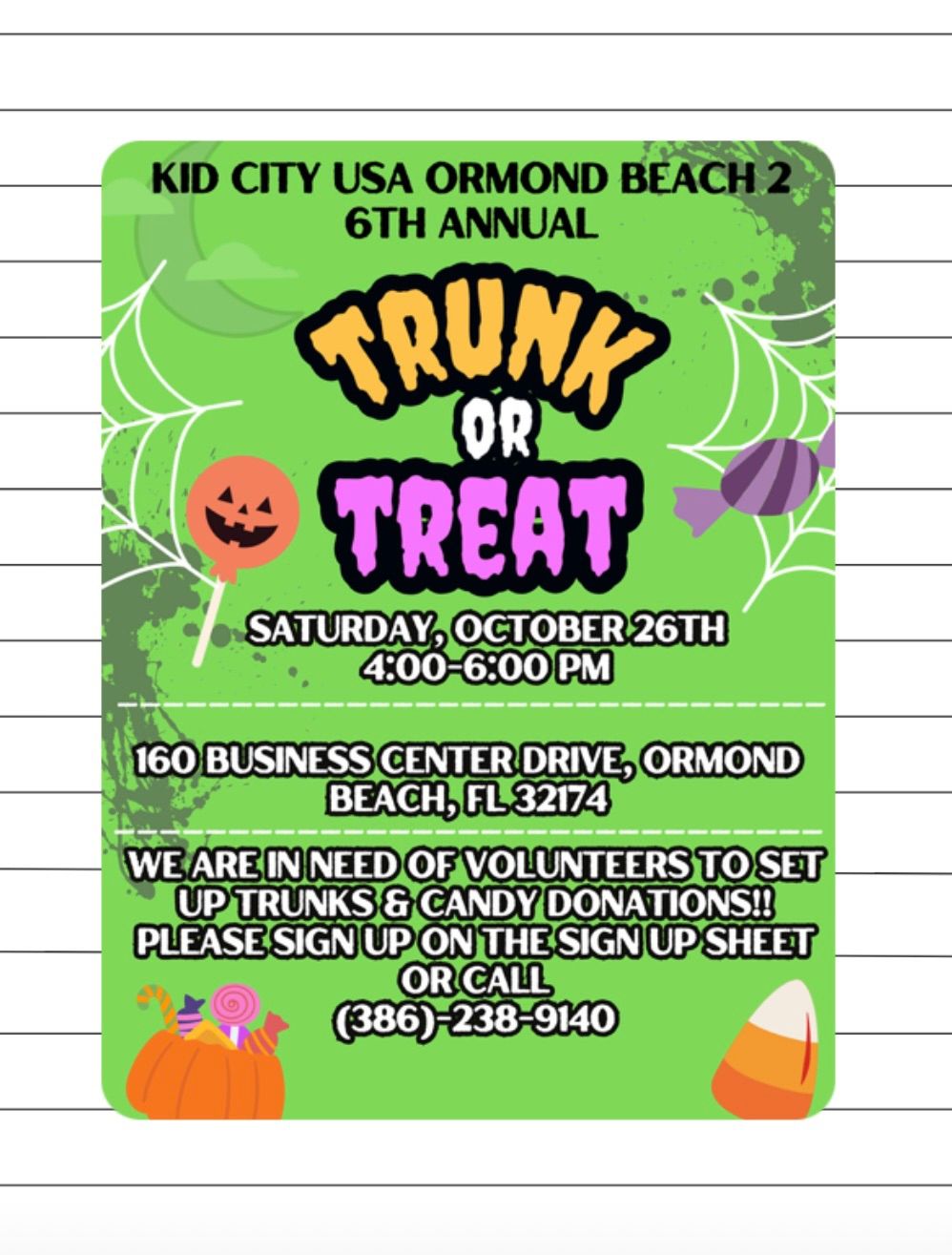 Kid City USA Ormond Beach 2- 6th Annual Trunk Or Treat!\ud83c\udf83\ud83d\udc1d