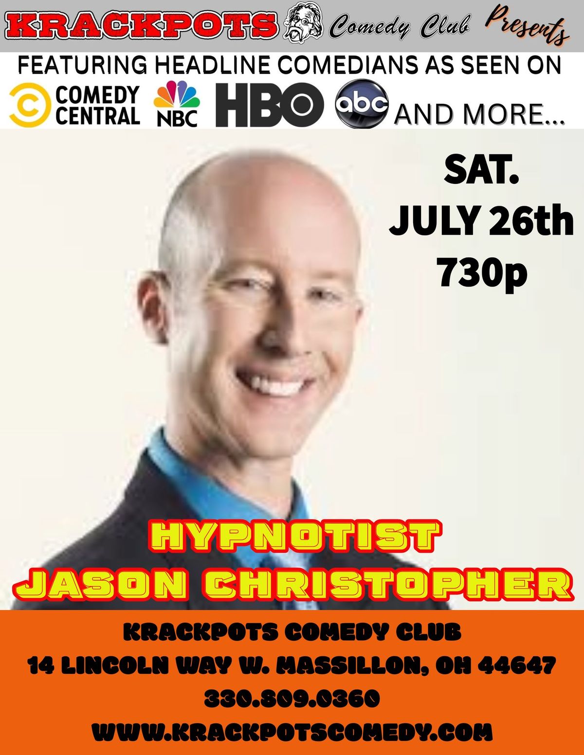 HYPNOTIST JASON CHRISTOPHER at Krackpots comedy club, Massillon