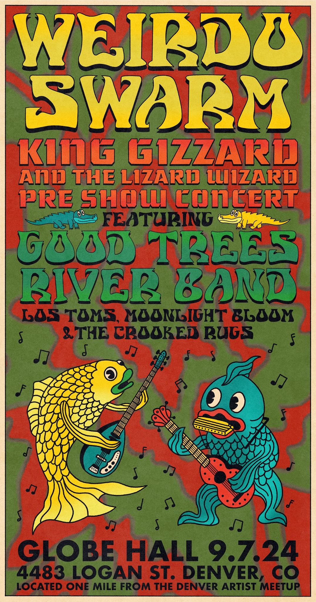 Weirdo Swarm Feat. Good Trees River Band w\/ Los Toms, Moonlight Bloom + Crooked Rugs (a King Gizzard