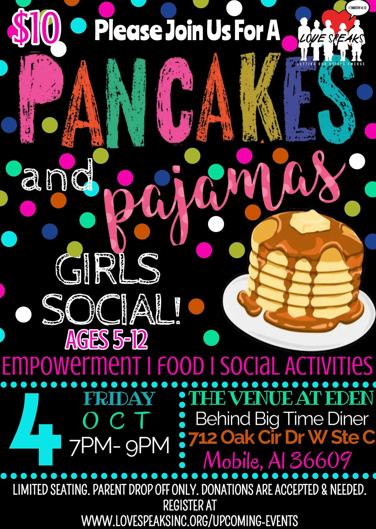 Pancakes and Pajamas Girls Social Ages 5-12