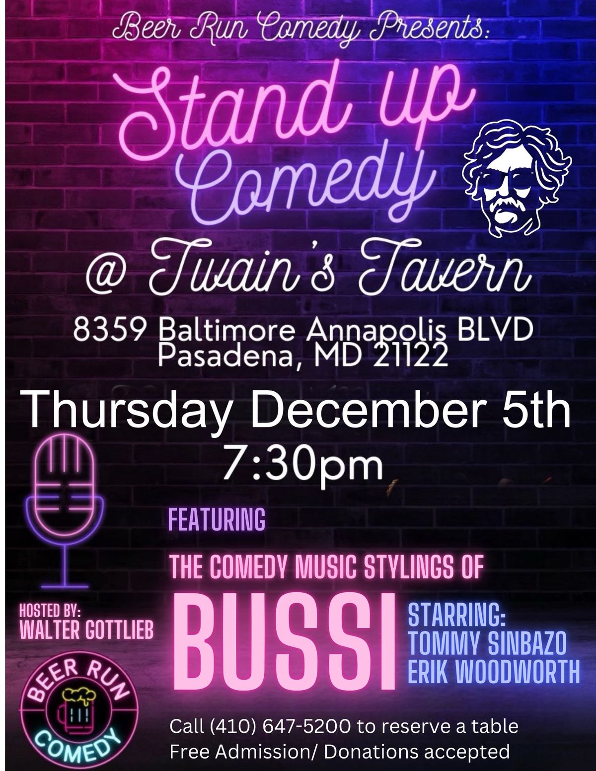 Beer Run Comedy presents: Stand Up Comedy at Twain's Tavern