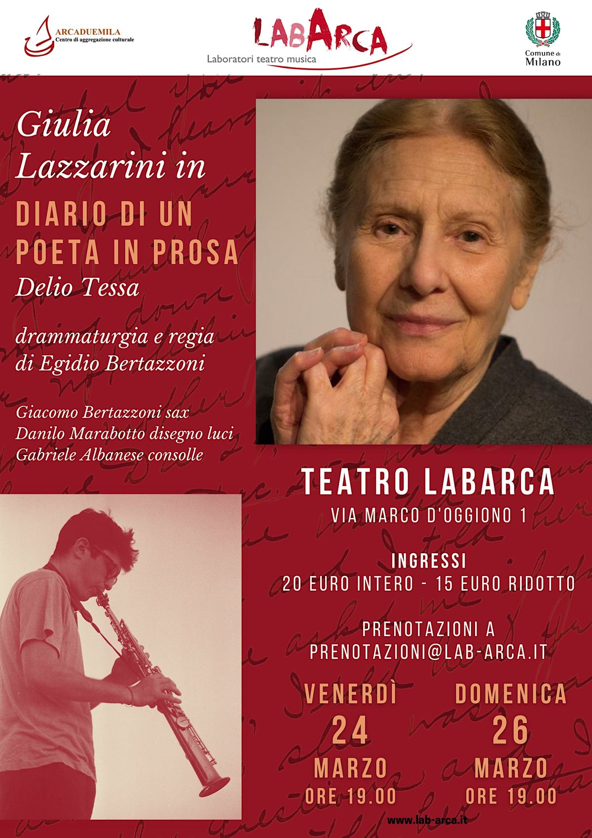 Giulia Lazzarini in Diario di un poeta in prosa Delio Tessa, LabArca
