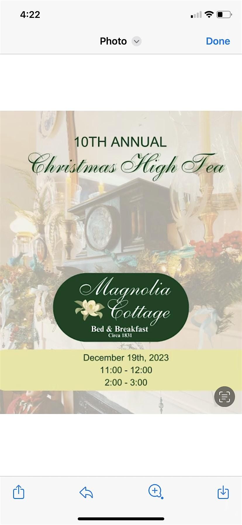 11th Annual Christmas Tea at Magnolia Cottage B&B - 2pm Seating