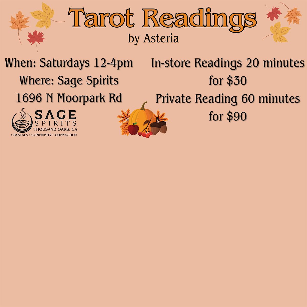 Tarot Readings with Asteria Saturday 11-16