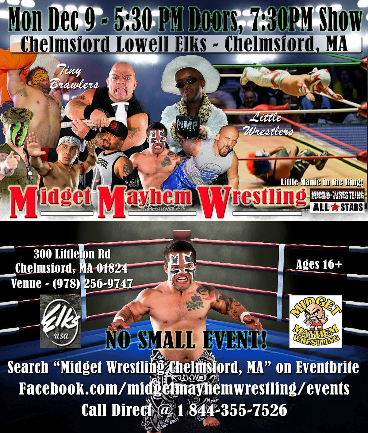 Midget Mayhem Wrestling Rips Through the Ring! Chelmsford MA 16+