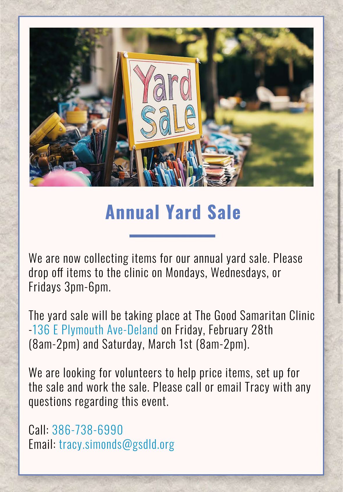 Yard Sale at The Good Samaritan Clinic