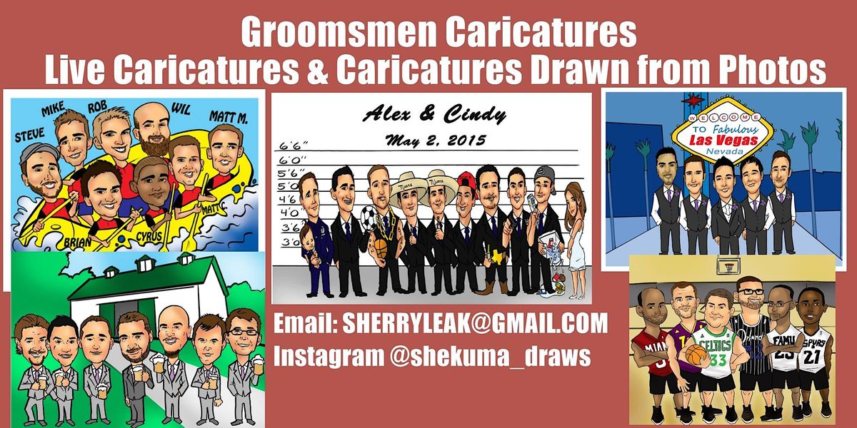 Live Caricature & Caricature drawn from photos for Unique Groomsmen gifts