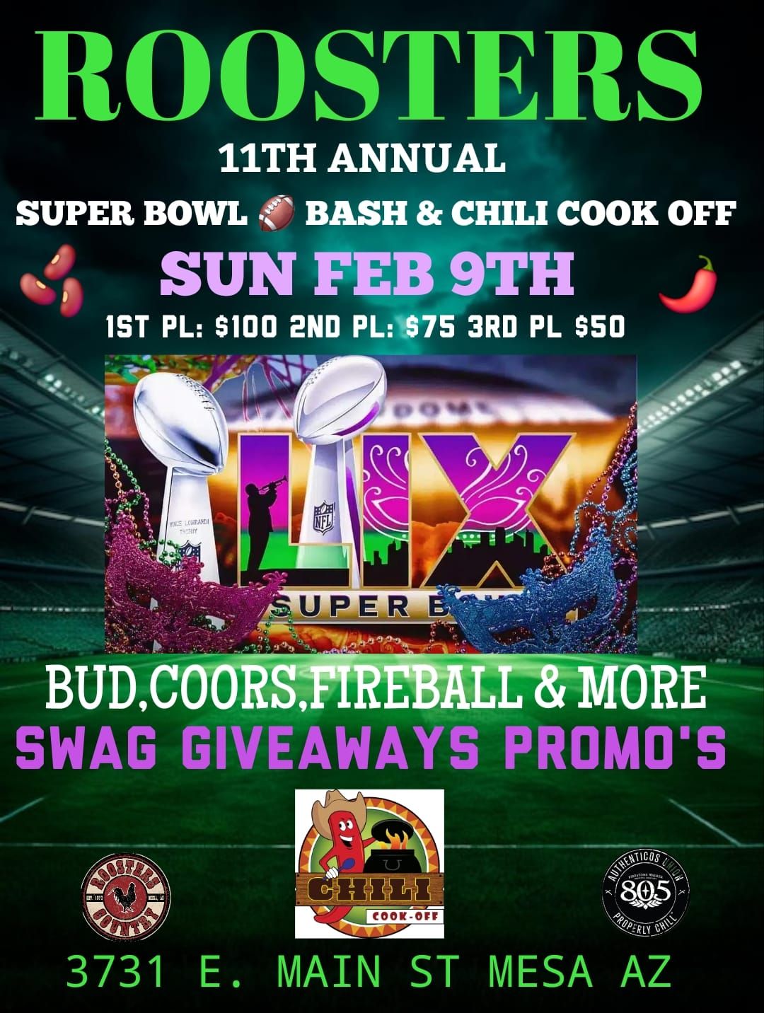 ROOSTERS 11TH ANNUAL SUPER BOWL BASH \ud83c\udfc8 AND CHILI COOK OFF 