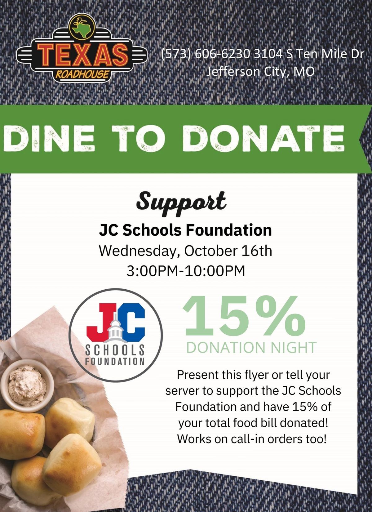 Texas Roadhouse Dine to Donate - JC Schools Foundation