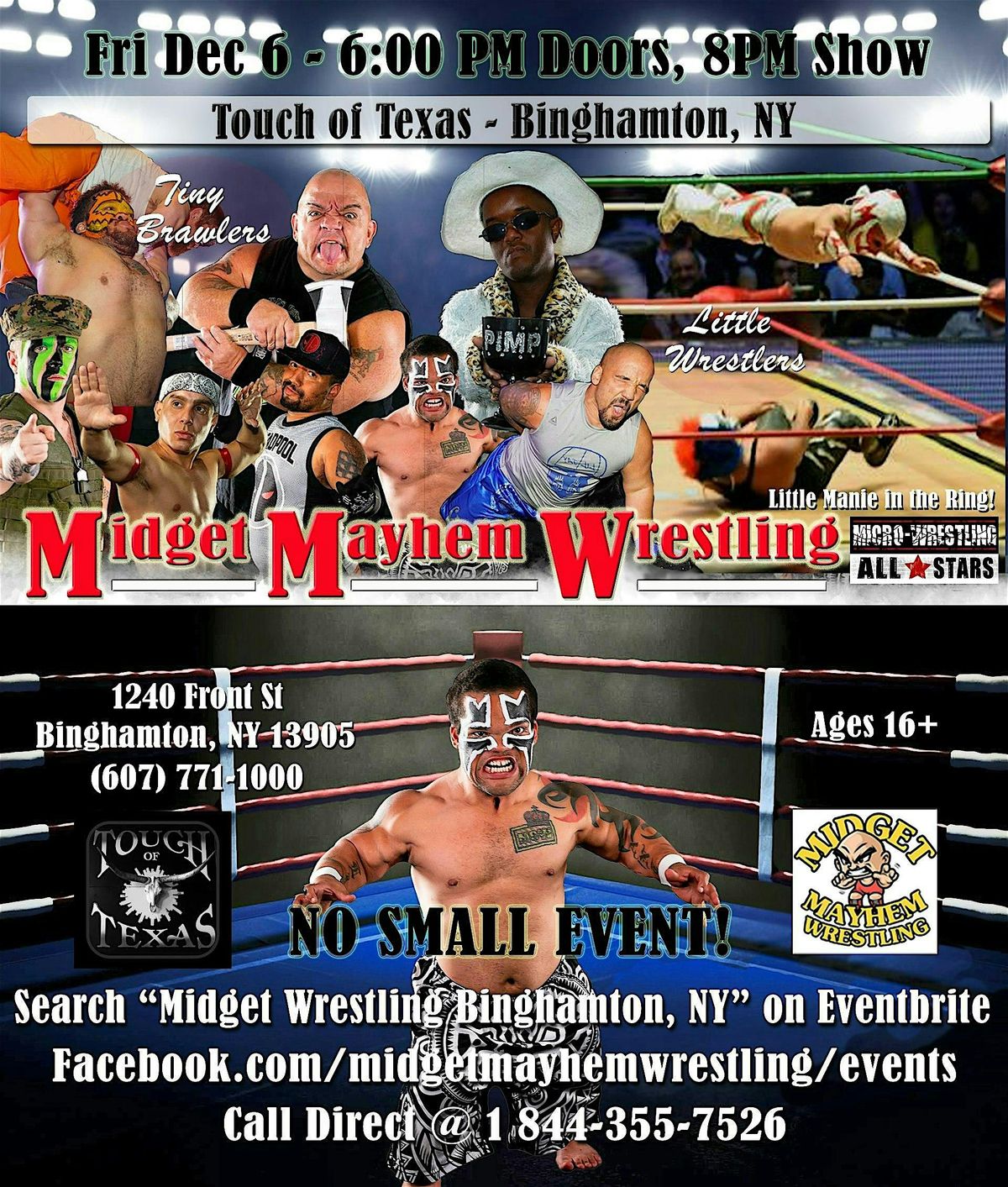 Midget Mayhem Wrestling Rips Through the Ring! Binghamton, NY 16+