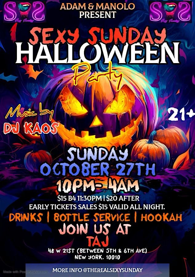 2024 SEXY SUNDAY HALLOWEEN PARTY, Taj Lounge & Event Space, West 21st