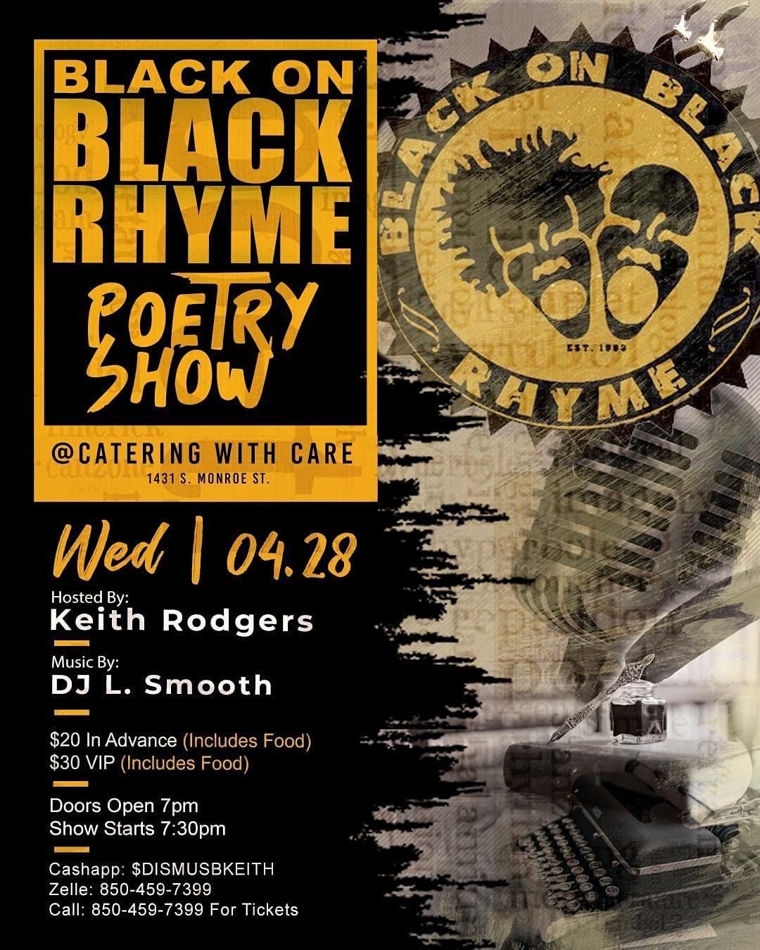 Black on Black Rhyme Poetry Open Mic National Poetry Month, Catering