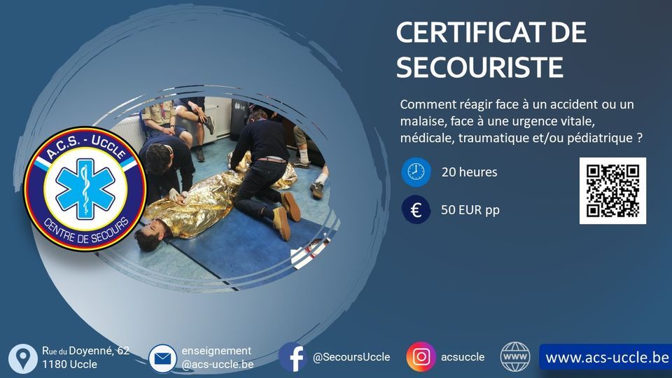 Sec Certificat De Secouriste Acs Uccle Asbl Centre De Secours
