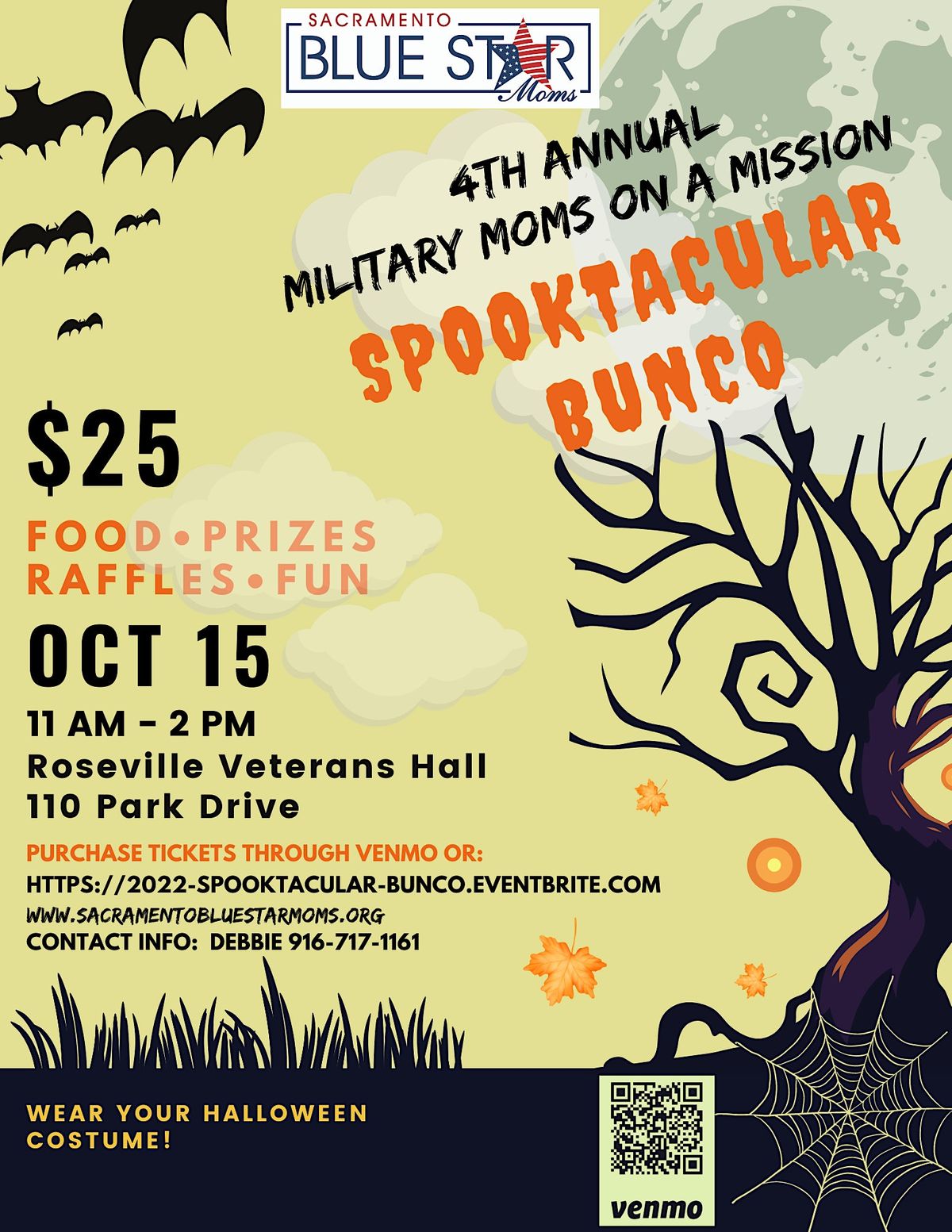 SPOOKTACULAR BUNCO OCTOBER 15, 2022, Roseville Veterans Memorial Hall