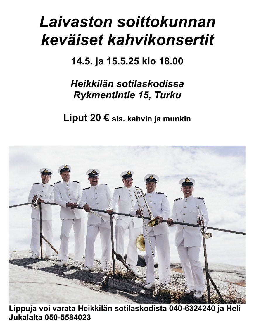 Laivaston soittokunnan kev\u00e4iset kahvikonsertit 14.5. ja 15.5. klo 18.00