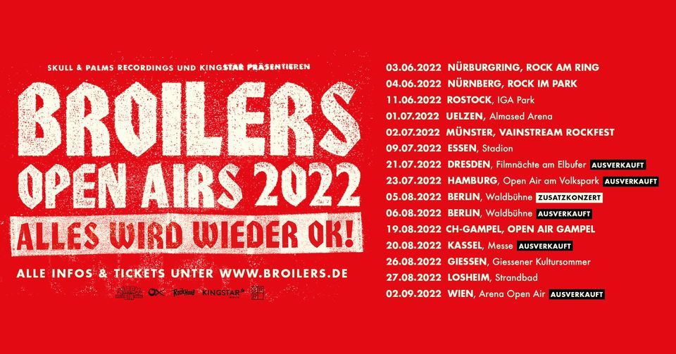 Broilers \u2022 Open Airs 2022 \u2022 Hamburg (ausverkauft)