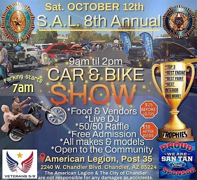 S.A.L 8th Annual Classic Car & Bike Show fundraiser for US Veterans