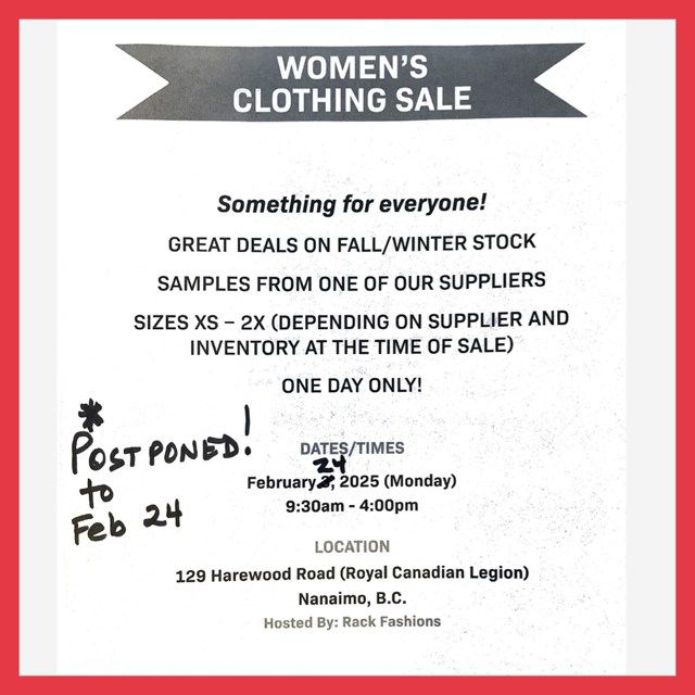 RE-SCHEDULED - Rack Fashions Clothing Sale Monday February 24th