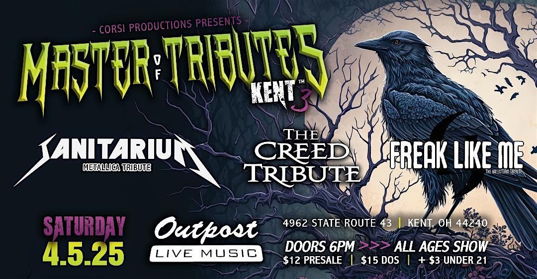 Master of Tributes Kent 3 Sat April 5th - Tributes to Metallica, Creed, HS