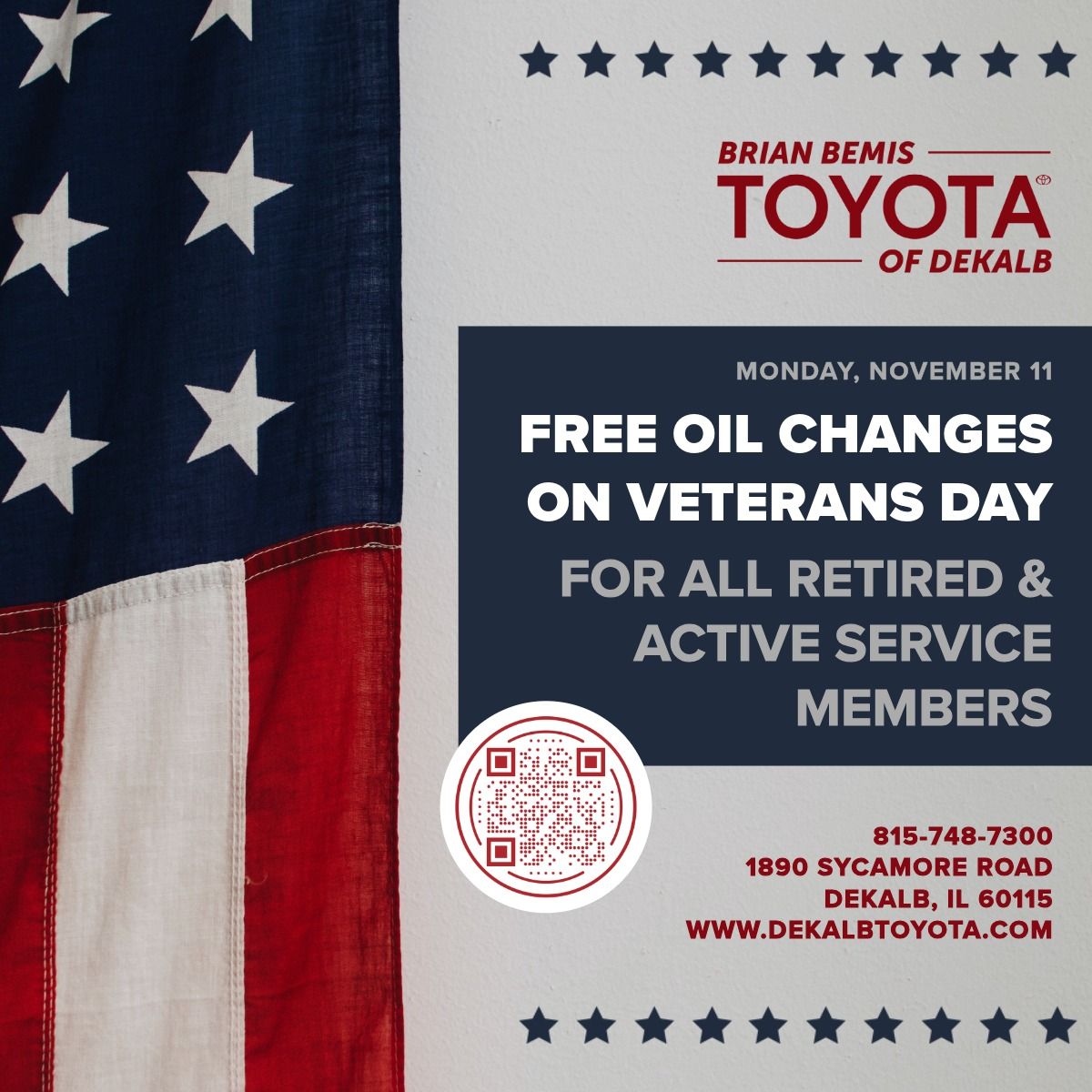 Veterans Day; Free Oil Change for Retired & Active Service Members