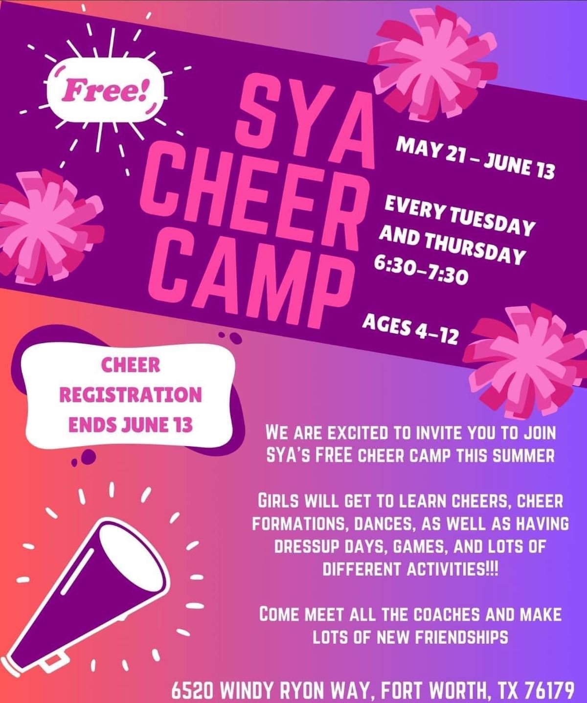Saginaw Youth Association FREE Cheer Camp