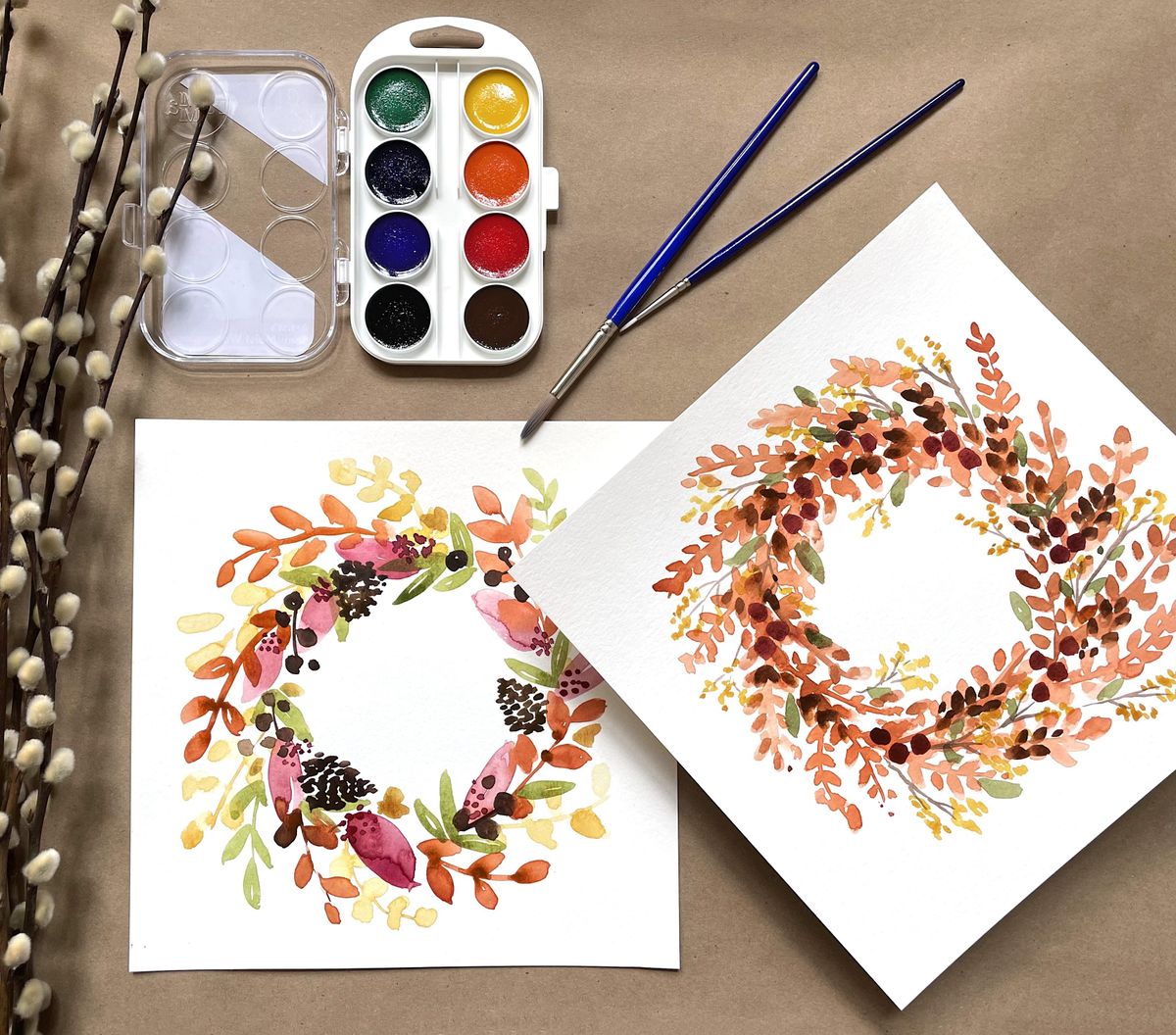 Autumn Watercolor Wreaths w\/ Rachel Heiss