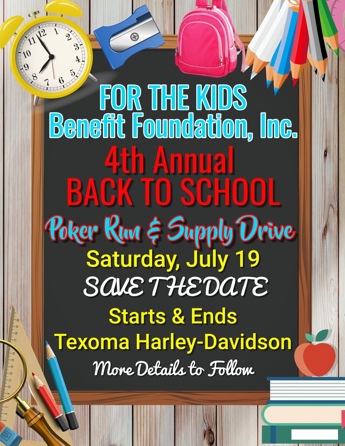 4th Annual FOR THE KIDS Back to School Supply Drive & Run