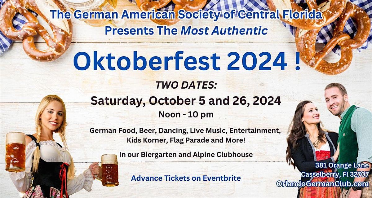 Oktoberfest 2024 at the German American Society! Oct 5 and 26