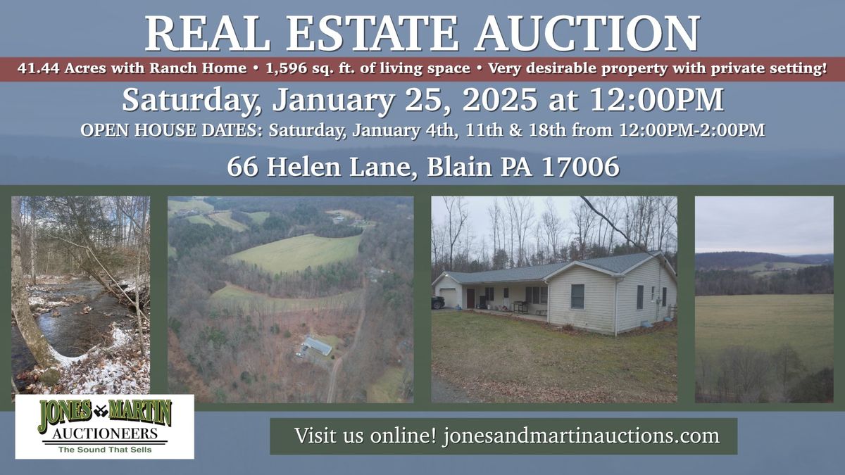 Public Real Estate Auction: 66 Helen Lane, Blain PA 17006!