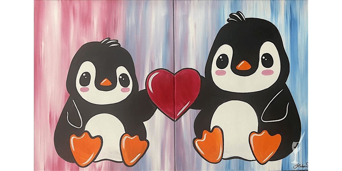 Two Penguins Express Love - Family Fun - Paint and Sip in Houston | Classpop!\u2122