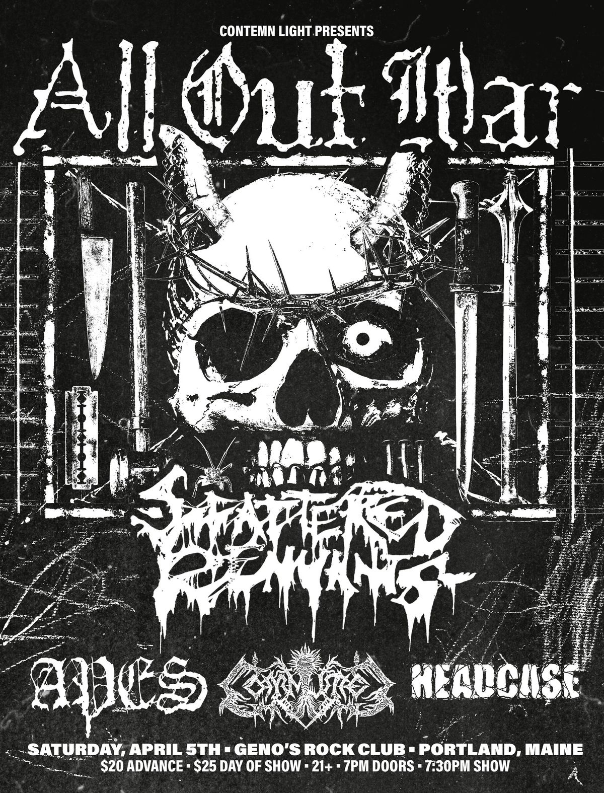 ALL OUT WAR with Scattered Remnants, Apes, Commuted, and Headcase