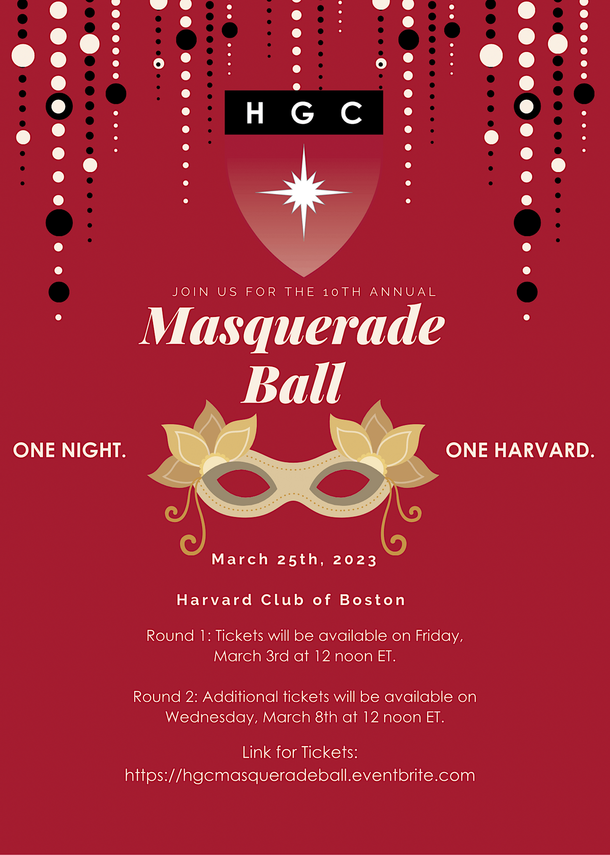 HGC Masquerade Ball, Harvard Club of Boston, 25 March to 26 March