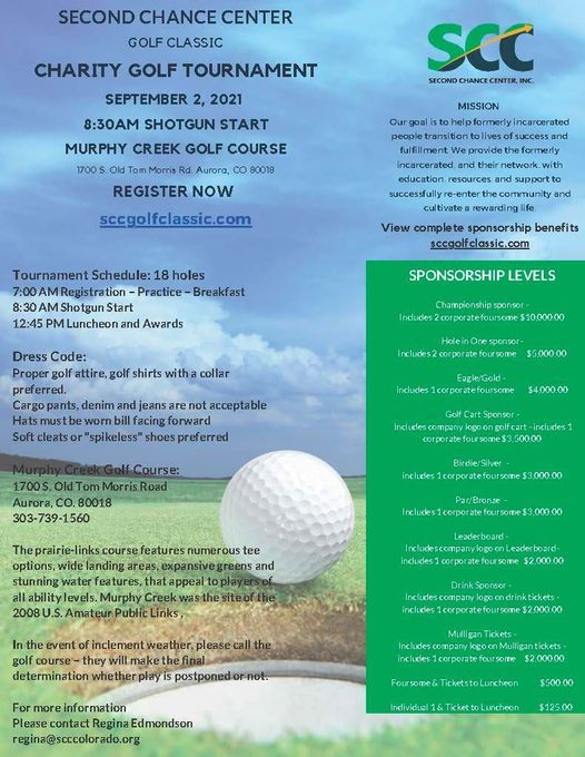 Second Chance Center Golf Classic Charity Golf Tournament Murphy Creek Golf Community Aurora 2 September 2021 Charity Golf Tournament September 25, 2022 Near Me