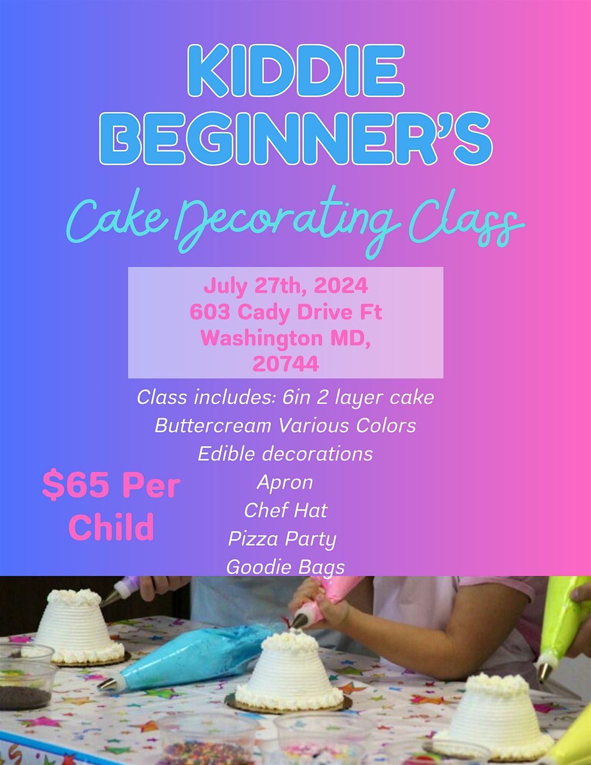 Kiddie beginners cake decorating class