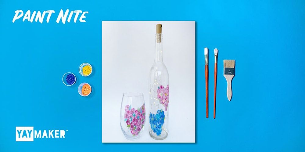Virtual: floral hearts winebottle and glasses