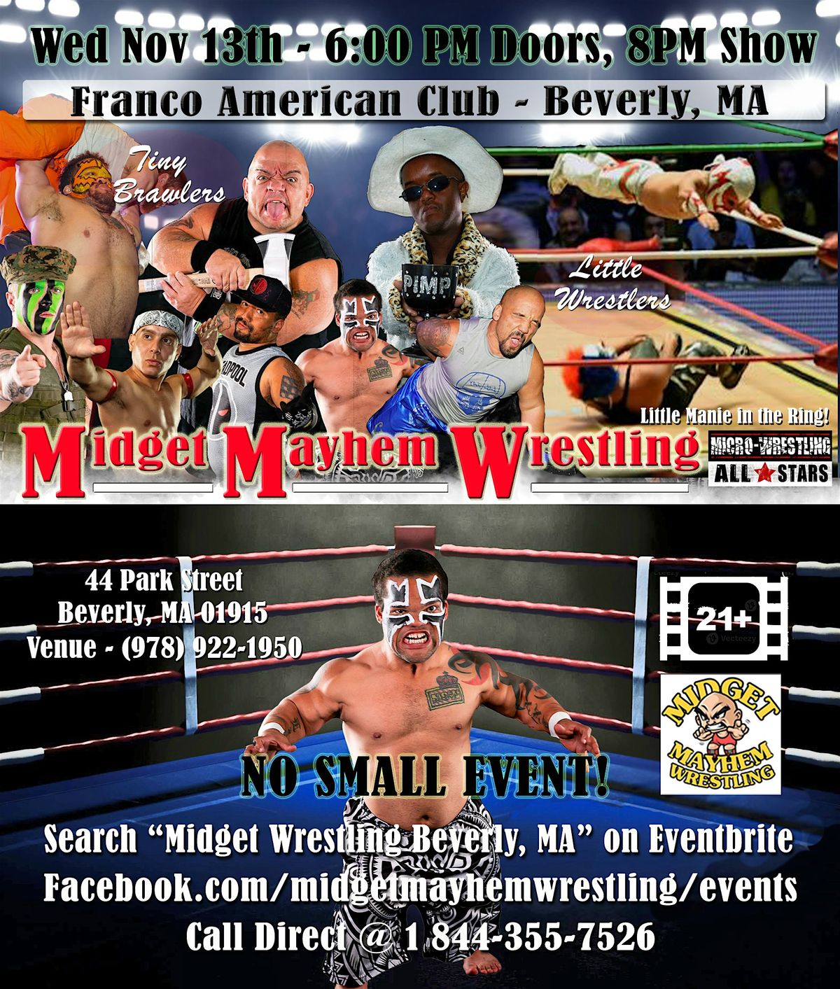 Midget Mayhem Wrestling Rips Through the Ring! Beverly MA 21+